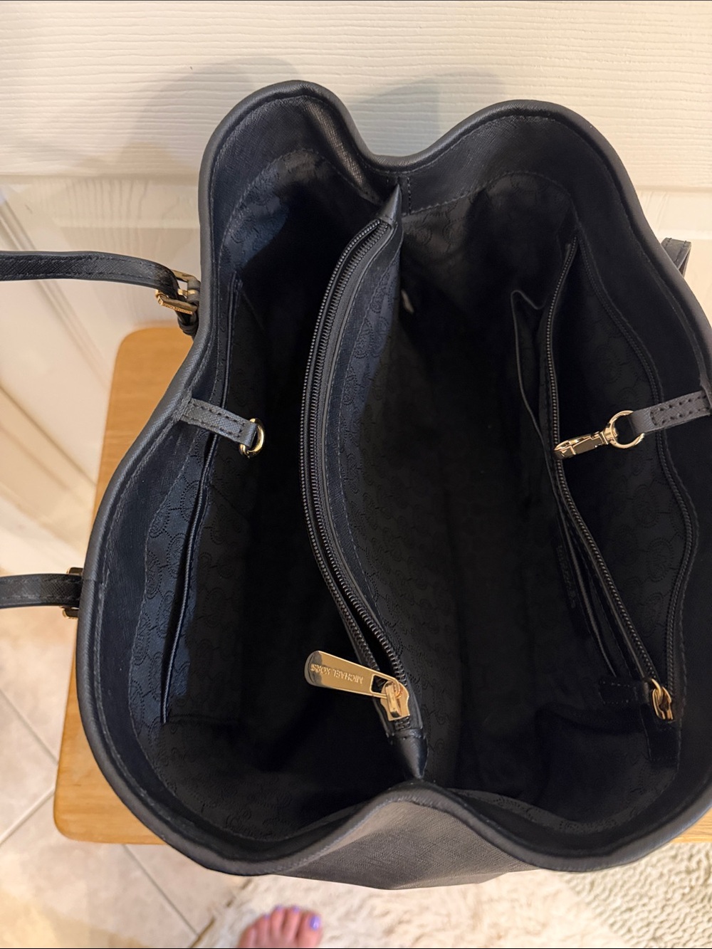 Michael Kors Large Black Leather Bag with Gold Accents - Picture 9 of 14